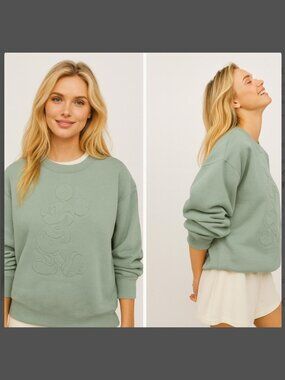 H&M Disney Mickey Mouse Embossed Sweatshirt Green Crewneck Size M